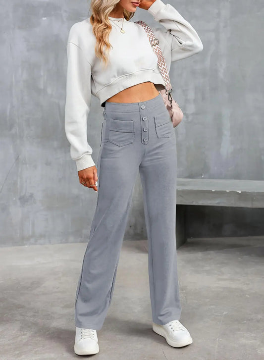 2024 Spring Autumn Women Multiple Button Pocket Straight Leg Pants