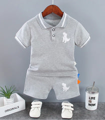 Infant Baby Boy Sets Summer Clothing Casual Sport Suit POLO Shirt + Shorts 2Pcs Set Boys Kids Grey Dinosaur Print Tracksuit