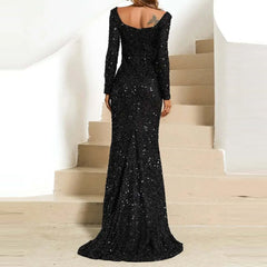 Evening Dresses: Sweetheart Neck Trumpet Sleeve Floor Length Sequins Prom Dress