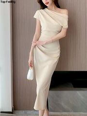 Elegant Off Shoulder Evening Party Dresses Women Summer Fashion Slim