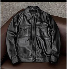 leather jacket casual denim leather coat leather coat PU washed leather, leather soft