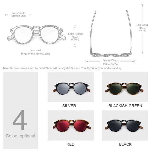 Sunglasses Women Men's Sun Glasses Walnut Wood Round Eyeglasses