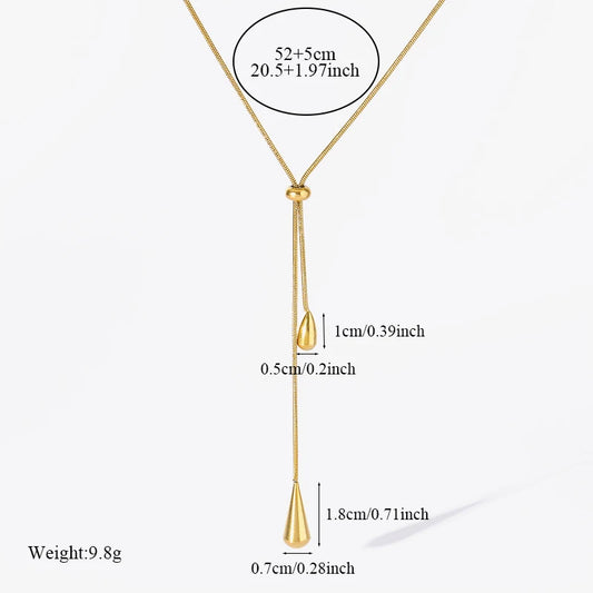 316L Stainless Steel Geometric Teardrop Tassel Necklace Earrings For Women