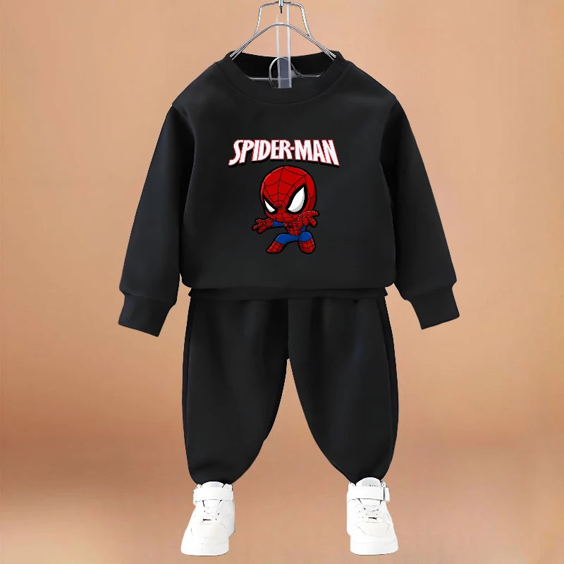 Disney Anime Spiderman Boys O Neck Hoodie Set Spring Fall Children's Pullover and Trousers 2pcs Suit Kids Casual Sportswear New