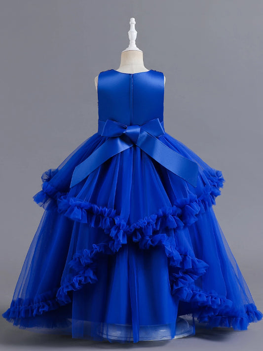 Blue KId Sequin Sleeveless Ball dress Girl fluffy Princess Dress Birthday Party Evening Ceremony Stage Performance Dress