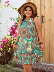 Plus Size Summer Sleeveless Dress Women Ruffle Pleated Patchwork Fashion