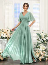 Evening wear Dresses: Half Sleeves Split Side Chiffon Bridesmaid Dresses