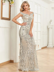 Evening Dresses: Elegant V Neck Silver Sequin prom Dress Women