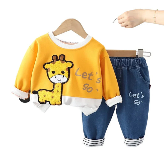 New Autumn Children Kids Boys Girls Clothes Cotton Animal Hoodies Pants 2Pcs/sets Infant Toddler Casual Tracksuit 1 2 3 4 5 Ages