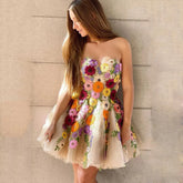 Homecoming Dresses: Strapless Flowers Tulle Mini Prom Homecoming Dress