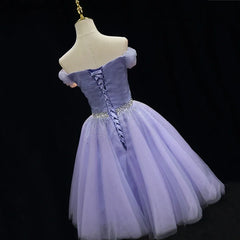 Homecoming Dresses: Evening Dress Purple Tulle Beading Pleat Off the Shoulder
