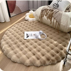 Plush Round Carpets for Living Room, Faux Rabbit Fur Mat, Soft Bubble Velvet Area Rugs