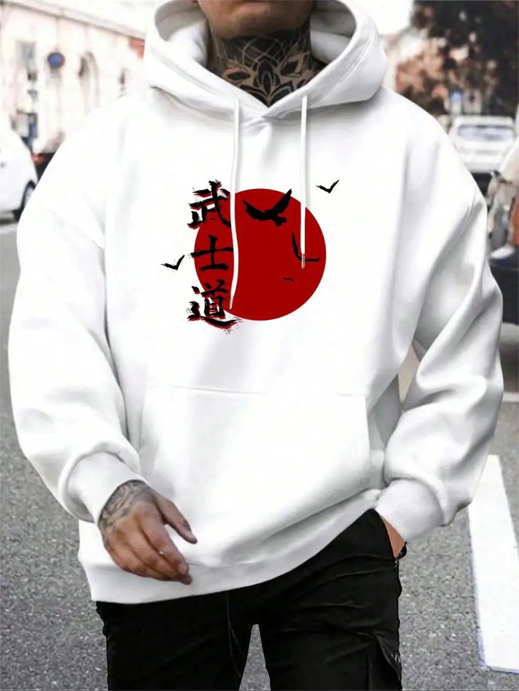 Japanese Cartoon Printing Men Hoody O-Neck All Match Loose Sweatshirt Fashion Fleece