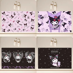 Cartoon Kuromi Cute Floor Mat Anti-Slip Bathroom Kitchen Bedroom Living Room