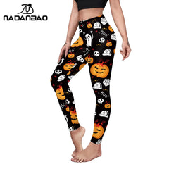 Halloween Pumpkin Skull 3D Print Pattern Stripe Workout Pants Leggings