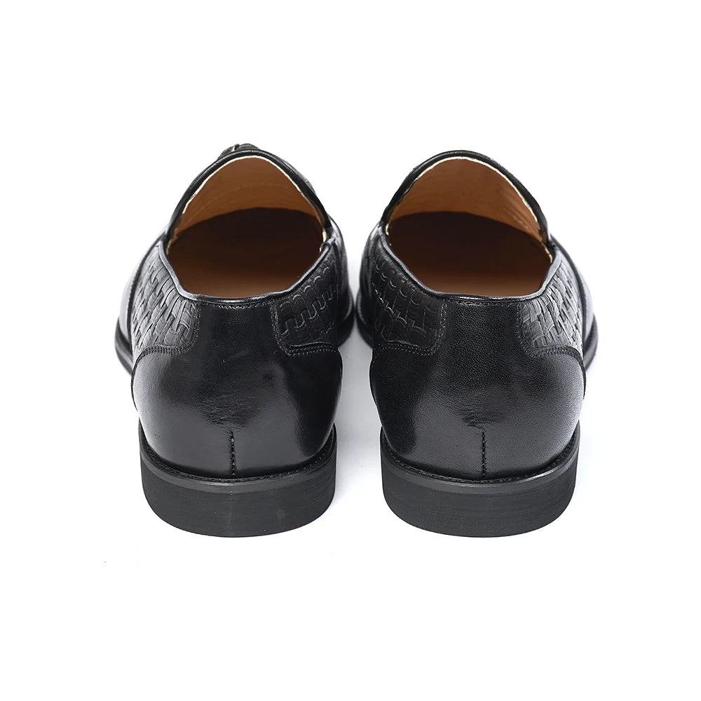 Luxury Men's Wedding Dress Shoes Genuine Cow Leather Plaid