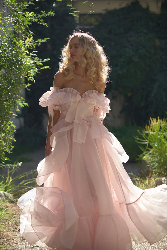 Homecoming Dresses: Pink Off Shoulder Prom Dress Sweet Edge Curl Prom Dress Princess