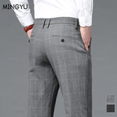 Plaid Stretch Pants Men Business Fashion Grey Black Casual Pants Male