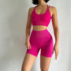 Women Yoga Set Gym Sportswear Sport Bra and Hight Waist Shorts Suit Fitness Workout
