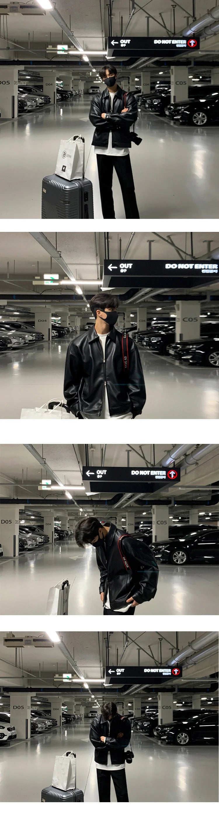 Korean Chic Double Zipper Men's PU Leather Jacket Black Simple
