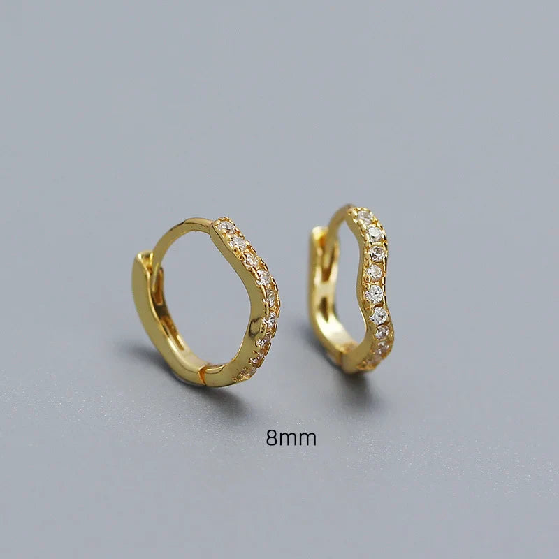 WANTME 925 Sterling Silver Fashion Statement Gold Wavy Geometry Huggies Hoop Earrings for Women Bohemian Jewelry Ear Buckle Gift