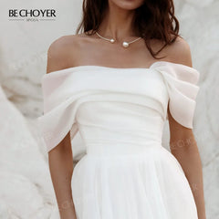 White Bridesmaid Dresses: Wedding Dress Off the Shoulder Simple Bride Gown Beach