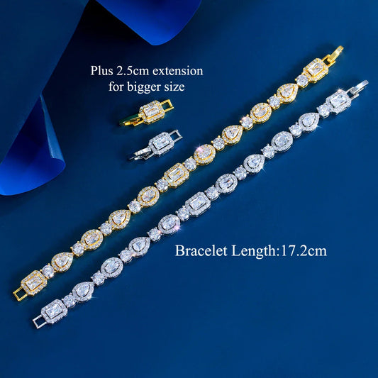 CWWZircons Luxury Geometric African Cubic Zirconia Bridal Wedding Engagement Bracelet for Women Silver Color Party Jewelry S0173