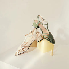 Summer Sandals Narrow Band Women Sandals Square Heels Pointed Toe