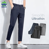 Summer Stretch Suit Pants Men Thin Business Solid Color Slim Ankle-Length