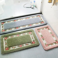 Pastoral Style Rose Flower Rug Shaggy Area Rugs Pattern Non Slip Water Absorption