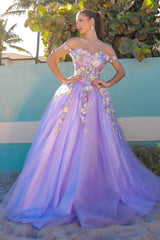 Homecoming Dresses: Off Shoulder Ball Gown Flower Lace Evening Dress