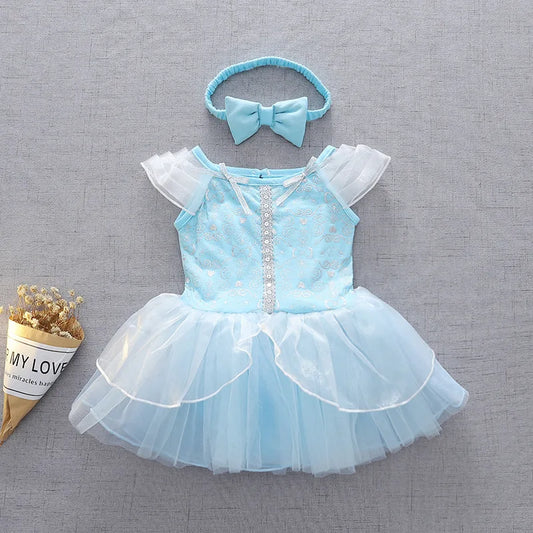 Children's Girl Party Dress Short Sleeved Princess Jumpsuit Crawling Clothes Princess Style Disney Dress A118
