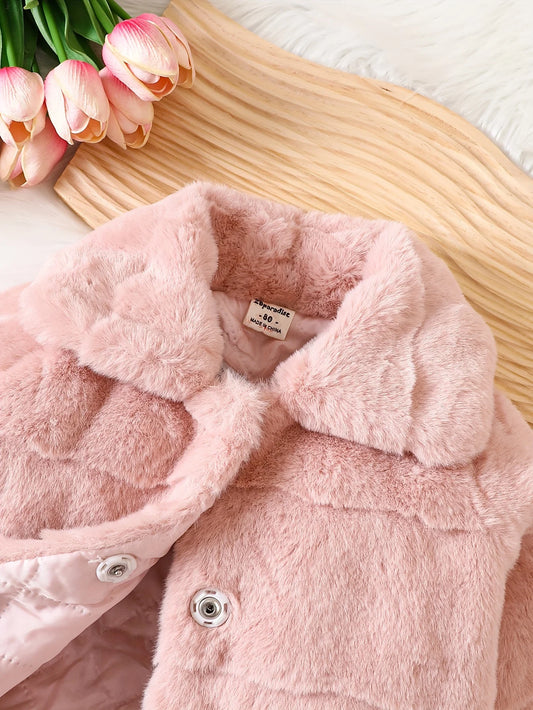 6M-3Y Baby Girl Fluffy Fluffy Casual Elegant Pink Warm Thick Coat Soft Fashion Autumn And Winter Baby Clothing