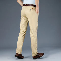 Spring Summer Straight Suit Pants Men Cotton Business Stretch Royal Blue Khaki Black