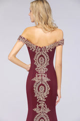 Homecoming Dresses: Evening Dresses Burgundy Long Lace Open Back Party Prom Gowns