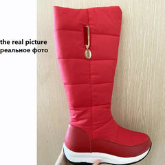 Women Knee High Boots Waterproof Leather Thigh Snow Boots