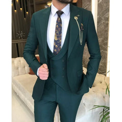 Green Navy Men's Suits 3 Pieces Slim Fit Suit Formal Business Groom Wear Wedding