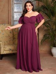 Mgiacy plus size Line neck irregular folding multi-layer lotus sleeve chiffon full skirt