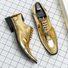Male Golden Luxury Business Oxford Shoes Men Height Increase Patent Leather