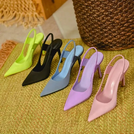 Women Slingback Sandals Pointed Toe Slip On Thin High Heel Ladies Elegant Pumps