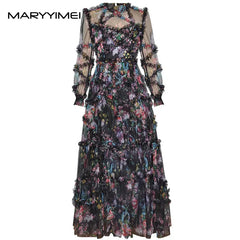 Evening Dresses: Women's dress Lantern Sleeve Mesh Print