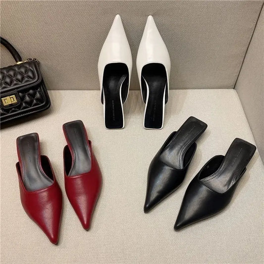 Womens Comfortable Heels: Low Heel Sandals White Rubber Slides Mules Shoes