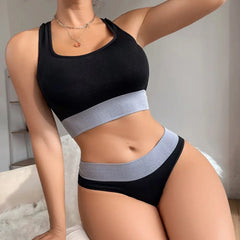 Women Seamless Bra Set Panties Mid Waist Comfortable Sports Underwear Set