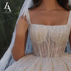 White Bridesmaid Dresses: Wedding Dress Gorgeous Square Collar Beading Ball Gown