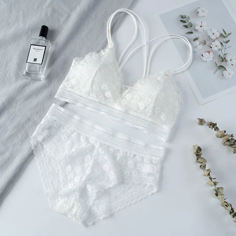 Women Lace Lingerie Sets Female No Steel Ring Bra Backless Underwear