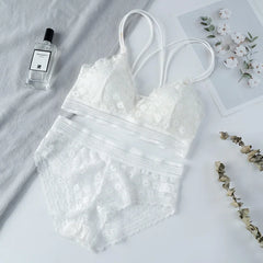 Women Lace Lingerie Sets Female No Steel Ring Bra Backless Underwear