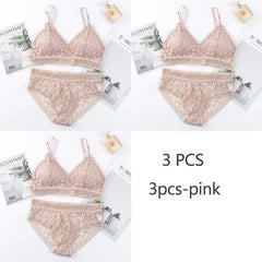 3 Piece Set Bra Lace Beauty Back Suit Underwear Gather Seamless