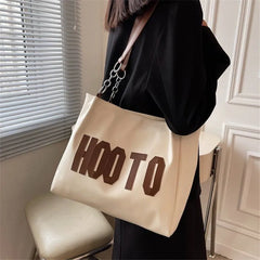 Solid Color Shoulder Bag, Trendy Letters Tote Bag, Canvas Campus Handbag for Women