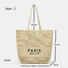 Women Fashion Striped Summer Beach Straw Knitting Shoulder Bag Hollow Out