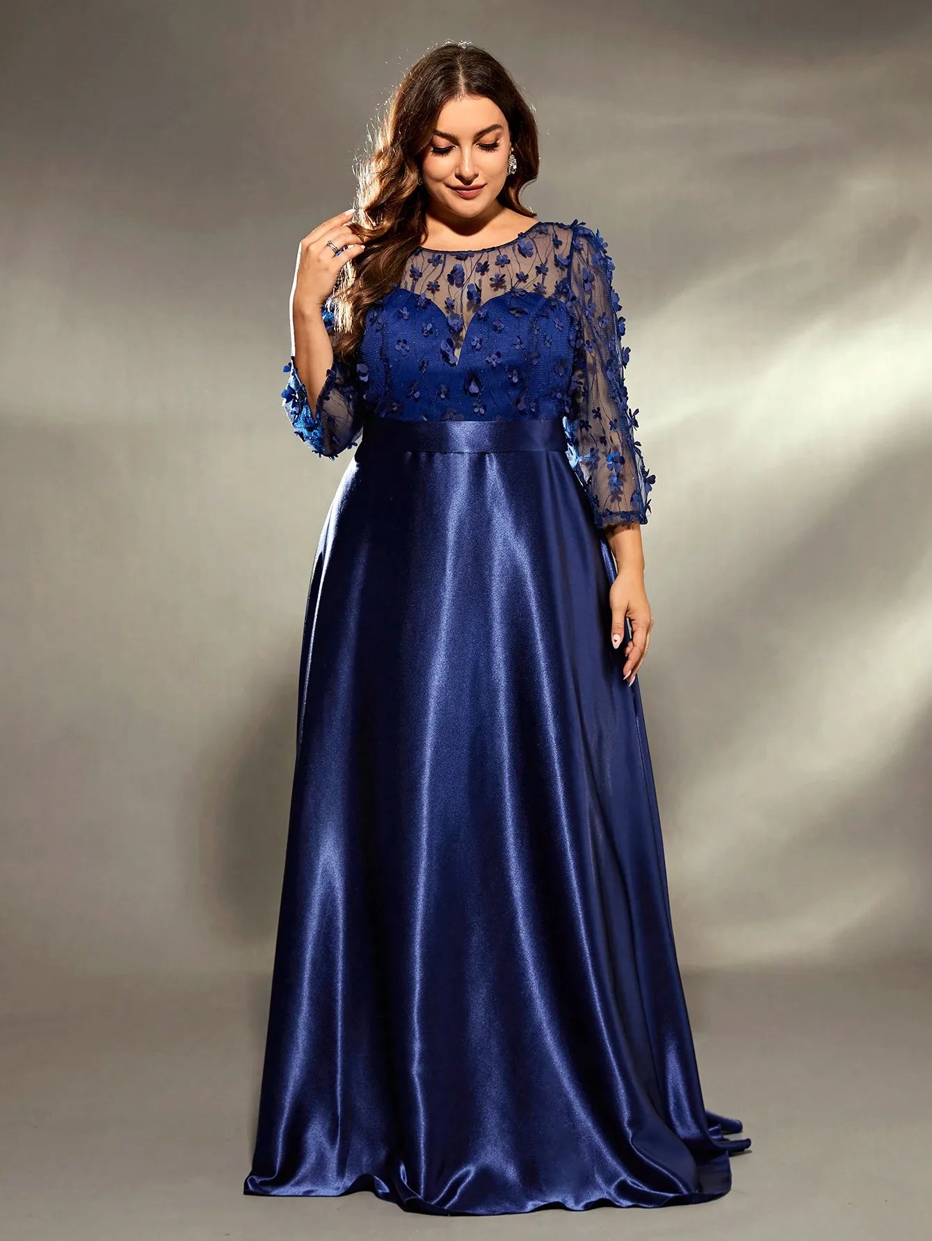 Mgiacy plus size Round neck perspective three-dimensional floral patchwork